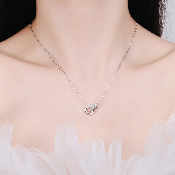 AZ365-X Sterling Silver Double Ring Love Necklace for Women Light Luxury Niche South Korea Clavicle Chain Diamond Pendant Gift to Girlfr - Image 2