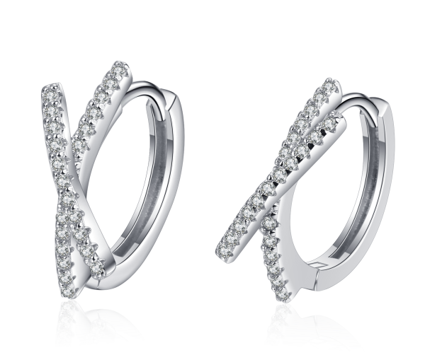 AZ431-E Total 0.28CT Real Moissanite Stud Earrings for Women Cross Wedding Sparkling 925 Silver Simulated Diamond Hoop Earring