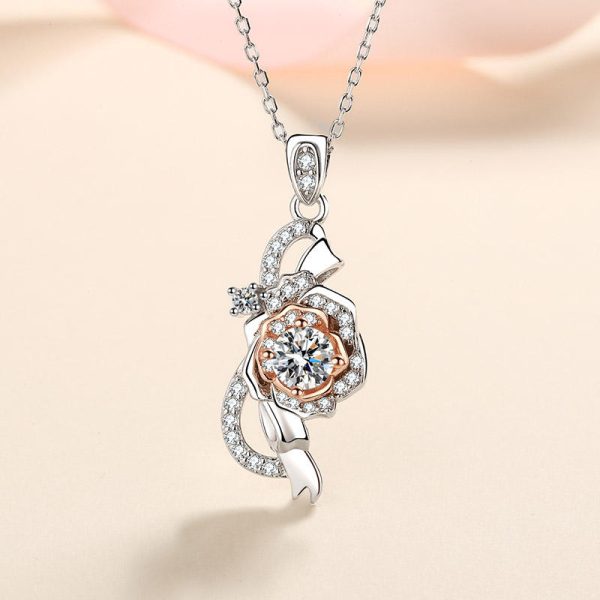 AZ372-X Birthday Gift 18K White Gold Necklaces for Women 0.5ct Moissanite Diamond Rose Flower Pendant Girlfriend Engagement Fine Jewelry - Image 5