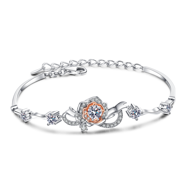 AZ372-S Fashion Fine Luxury Classic Moissanite Rose Flower Bracelets For Women s925 Sterling Silver Party Wedding Jewelry