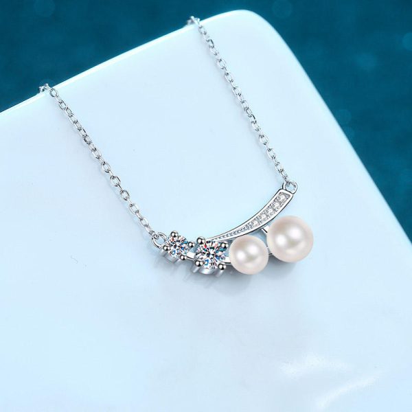 AZ495-X 18K White Gold Platinum Pt950 Necklace for Women Moissanite Premium Freshwater Pearls Collarbone Chain Wedding Fine Jewelry - Image 3