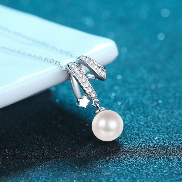 AZ507-X S925 Sterling Silver Clavicle Chain for Women Cross Design 8mm Flawless Pearl Moissaniter Women - Image 3