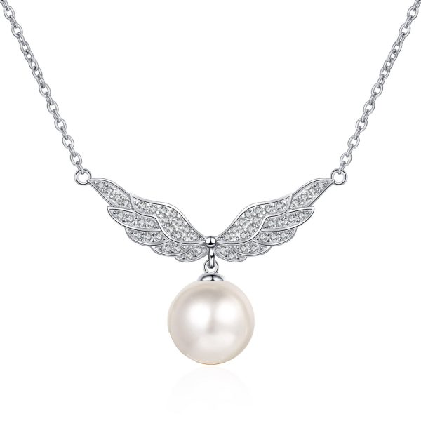 AZ520-X Cupid Heart Necklace Women's Light Luxury Romantic Angel Wings Collar Chain Moissanite Pearl Pendant female Engagement Gift