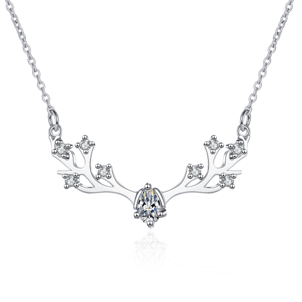AZ323-X MoisaLuxe Official Store GRA Moissanite Plata Sterling 925 Silver Pendant Necklace Deer Antlers Clavicle Chain Jewelry Gift