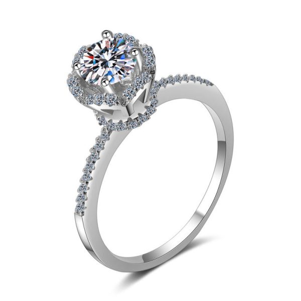 AZ007-J  Moissanite Diamond Engagement Rose Rings For Women 100% 925 Sterling Silver Bridal Wedding Band Bezel Setting
