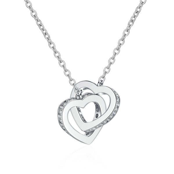 AZ365-X Sterling Silver Double Ring Love Necklace for Women Light Luxury Niche South Korea Clavicle Chain Diamond Pendant Gift to Girlfr