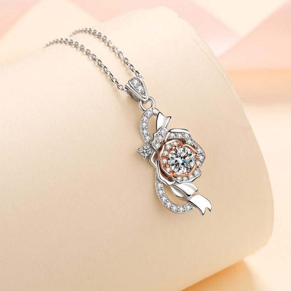 AZ372-X Birthday Gift 18K White Gold Necklaces for Women 0.5ct Moissanite Diamond Rose Flower Pendant Girlfriend Engagement Fine Jewelry - Image 4