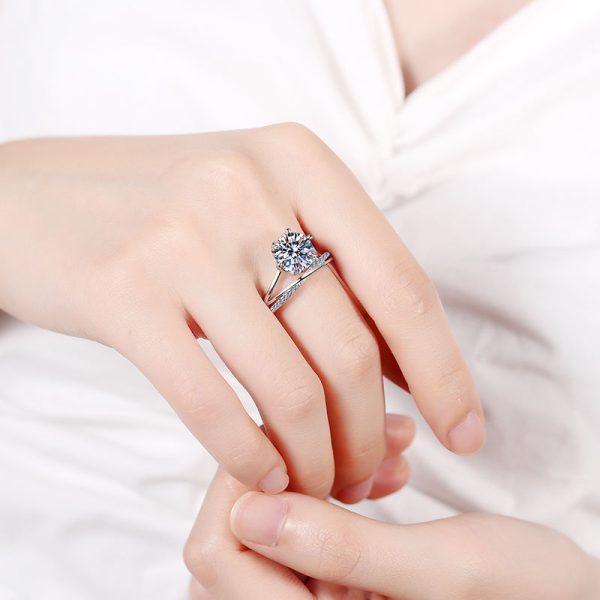 AZ109-J  Original 3CT Shiny Moissanite Diamond Round Rings for Women Real 925 Sterling Silver Wedding Luxury Elegant Fine Jewelry - Image 2
