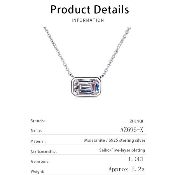 AZ696-X Fashion Trend Luxury Fine Simple Classic 1ct Moissanite Rectangle Necklace For Women 925 Silver Party Charm Jewelry - Image 6