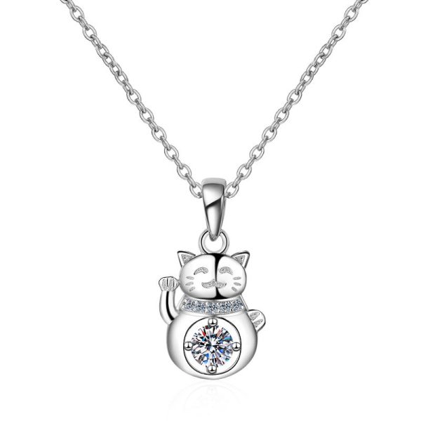 AZ085-X 18K White Gold Platinum PT950 0.3ct Moissanite Cat Pendant Necklace for Women High Polished Finish Jewelry