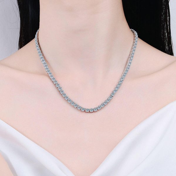 AZ755-X Rhodium Plated 4/3mm All Moissanite Tennis Necklace for Women Simulated Diamond Party Jewelry 925 Sterling Silver Pendant - Image 2