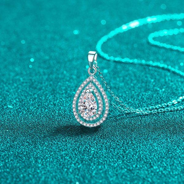 AZ869-X  1ct Pear Cut Moissanite Pendant Necklaces for Women Sterling Silver 925 with White Gold Plated Water Drop Necklace GRA - Image 3