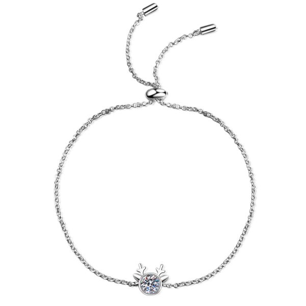 AZ049-S  Sterling Silver S925 Hypoallergenic 0.5ct Moissanite Deer Head Women's Versatile Bracelet Personalized Simple Versatile Antlers