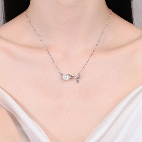 AZ882-X Luxury Cultured Freshwater Pearl Necklace for Women Anniversary Engagement 925 Silver Moissanite LOVE Pendant Jewelry Gifts - Image 2
