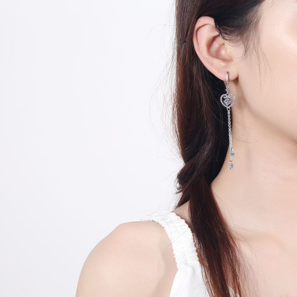 AZ121-E 925 Sterling Silver Heart Tassel Earrings 1 Carat Round Cut Moissanite Lab Diamond Drop Earrings Wedding Engagement Jewelry - Image 2