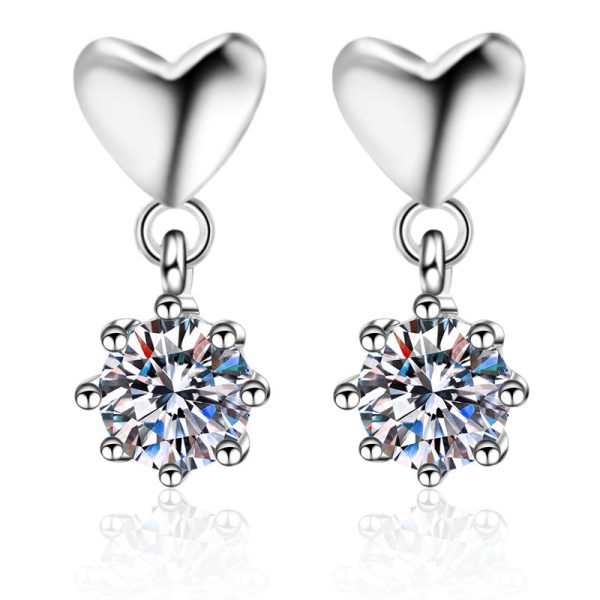 AZ137-E Silver 925 D Color  Moissanite Jewel Earrings Female Heart Shaped Earrings As A Gift For Girlfriend And Wife