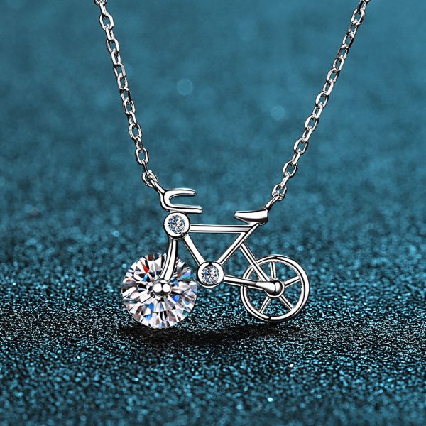 AZ097-X Fashion Trendy Luxury Fine Classic 1ct Moissanite Lovely Bicycle  Necklace For Women 925 Silver Party Charm Jewelry - Image 4