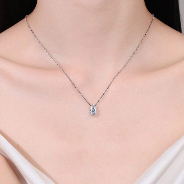 AZ878-X 1CT Marquise Cut Moissanite Necklace for Women Box Chain 5*10mm Stone S925 Sterling Silver Pendant Lab Diamond Jewelry - Image 2