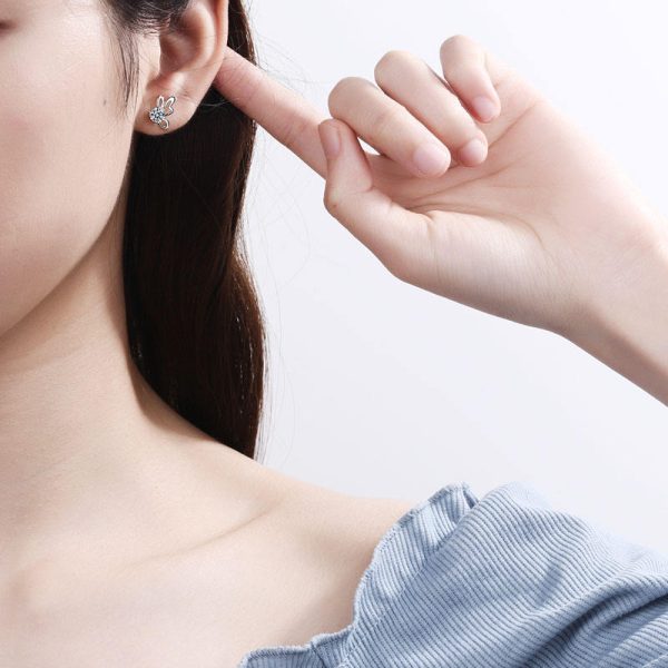 AZ044-E Ribbon Bowknot Tie Moissanite Stud Earrings 925 Sterling Silver 1CT Square Lab Diamond Fine Jewelry For Women Girl Birthday Gift - Image 2