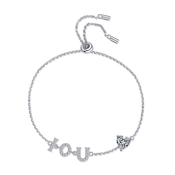 AZ629-S Fashion Fine Luxury Classic 1ct Moissanite Letter I LOVE YOU Heart Bracelets For Women s925 Silver Wedding Jewelry