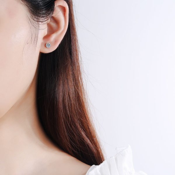 AZ162-E  0.6 Ct S925 Silver Four-Claw Hoop Earrings GBA Certified Bridal Jewelry Free Gift Box Elegant Simple Wedding Gift for Women - Image 2