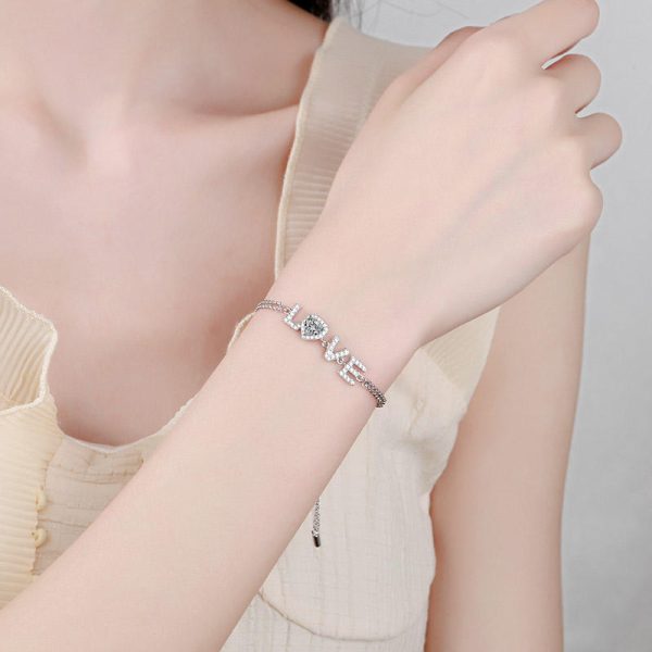 AZ631-S Fashion Luxury Classic 1 Ct Moissanite Double Chain Letter Love Heart Bracelet For Women s925 Silver Party Jewelry - Image 2