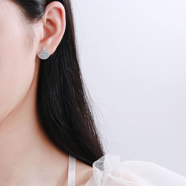 AZ234-E Elegant Fan-Shaped Stud Earrings with Moissanite Decor, Jewelry, Ideal Choice for Gifts 925 sterling silver earrings for women - Image 2