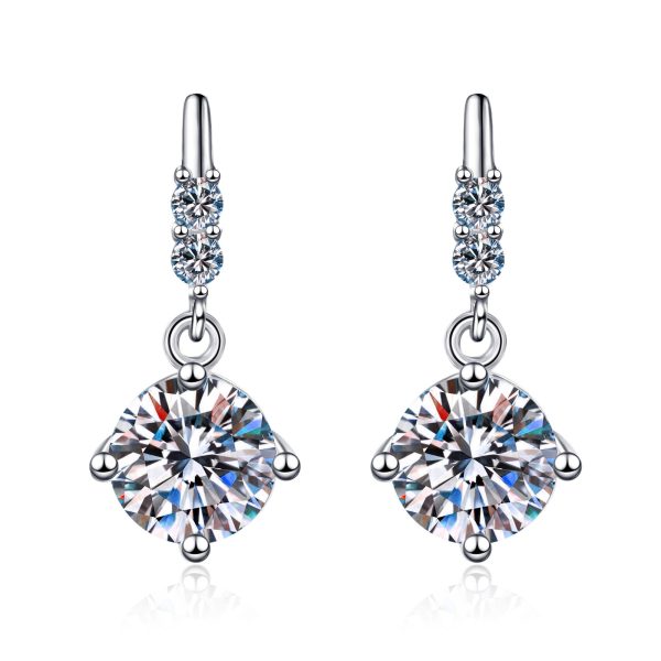 AZ300-E 1carat 2CT Round Moissanite Earrings For Women 925 Sterling Silver Ear-Drops Luxury Fine Jewelry Pass Diamond Tester