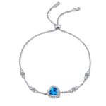 AZ922-S Luxury 1 Carat Blue Heart-shaped Moissanite Bracelet, Platinum PT950 Graceful Love Bangle Women's Accessory Wedding Jewelry Gift