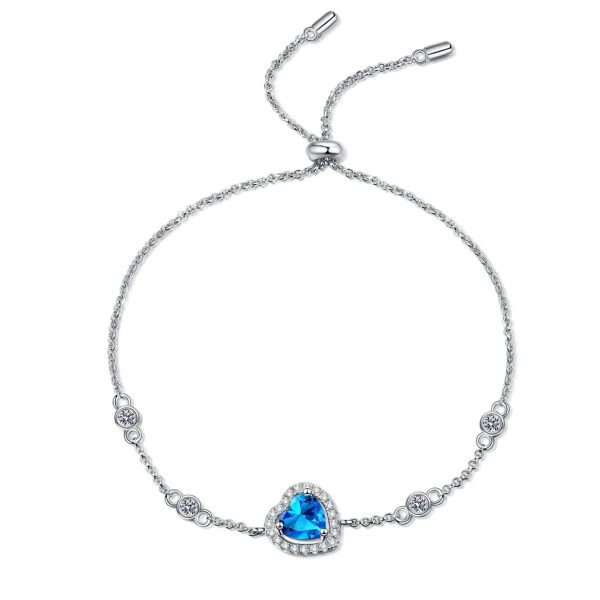 AZ922-S Luxury 1 Carat Blue Heart-shaped Moissanite Bracelet, Platinum PT950 Graceful Love Bangle Women's Accessory Wedding Jewelry Gift