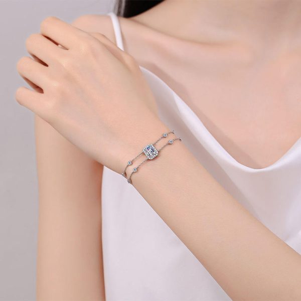AZ983-S High Quality 1ct Emerald Cut Moissanite Diamond Jewelry 925 Sterling Silver Women Adjustable Bracelet For Party Daily Wear - Image 2