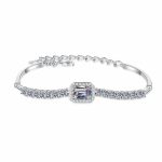 AZ986-S Exquisite PT950 Platinum Women's 2.4-carat rectangular chamfered edge row diamond blue color stone mossanite bracelet