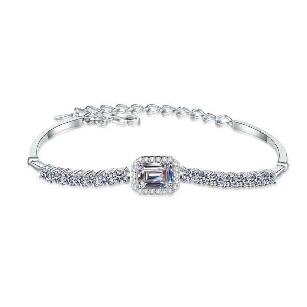AZ986-S Exquisite PT950 Platinum Women's 2.4-carat rectangular chamfered edge row diamond blue color stone mossanite bracelet