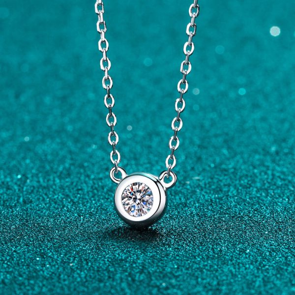 AZ160-X Lnngy 6.5mm Round Bezel Moissanite Pendant Necklace For Women 925 Sterling Silver Clavicle Chain Necklaces Jewelry Collare Mujer - Image 3