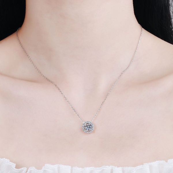 AZ211-X Certified Moissanite Necklace for Women 0.5-2CT VVS Brilliant Moissanite Diamond Halo Pendent Necklaces Anniversary Gift - Image 2