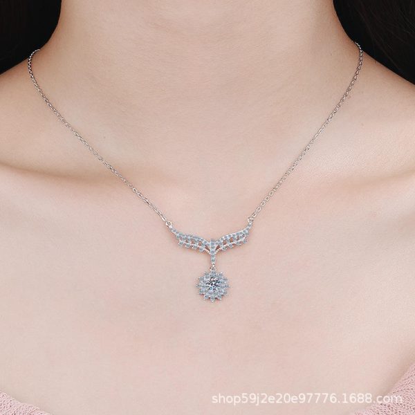 AZ032-X Fashion luxury 0.5 CT Classic Moissanite Angle Wing Sunflower Necklace Women s925 Sterling Silver Party Jewelry - Image 2