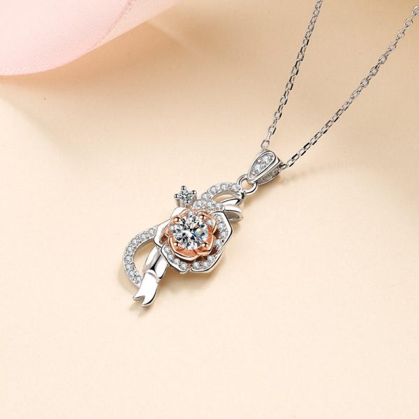 AZ372-X Birthday Gift 18K White Gold Necklaces for Women 0.5ct Moissanite Diamond Rose Flower Pendant Girlfriend Engagement Fine Jewelry - Image 3