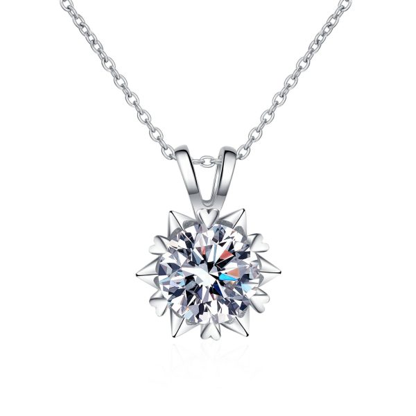 AZ388-X 925 Sterling Silver 1 Carat Moissanite Romantic Snowflake Pendant Necklace Clavicle Chain Women Girls Birthday Anniversary