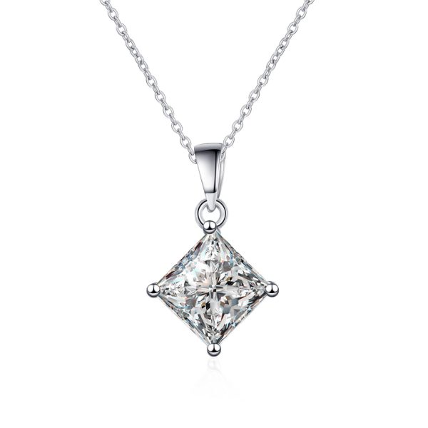 AZ408-X Classic S925 Sterling Silver Simple Square Moissanite Diamond Necklace 1-2CT D-Color Wedding Daily fine Jewelry for Women