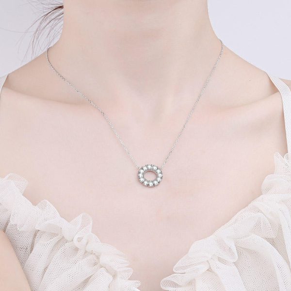 AZ437-X  full moissanite round pendant necklace original 925 sterling sliver chain plated 18K white gold fine necklace for women - Image 2