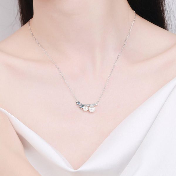 AZ495-X 18K White Gold Platinum Pt950 Necklace for Women Moissanite Premium Freshwater Pearls Collarbone Chain Wedding Fine Jewelry - Image 2