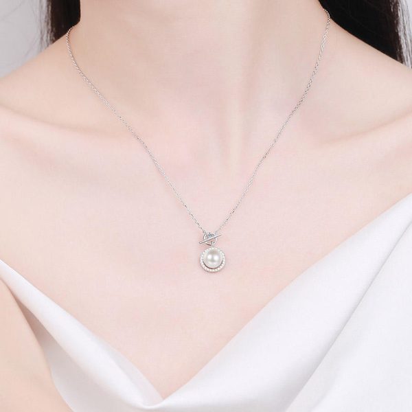 AZ502-X S925 Sterling Silver Chain 9mm Flawless Pearl Moissanite Necklace for Women - Image 2