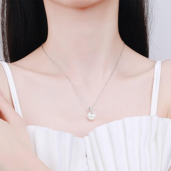 AZ518-X S925 Sterling Silver Collarbone Chain for Women 10mm Flawless Freshwater Pearl Moissanite Necklace for Women - Image 2