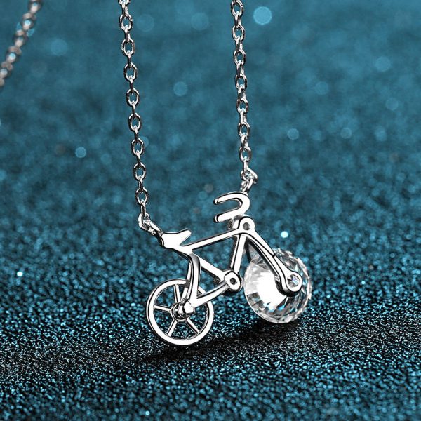 AZ097-X Fashion Trendy Luxury Fine Classic 1ct Moissanite Lovely Bicycle  Necklace For Women 925 Silver Party Charm Jewelry - Image 3