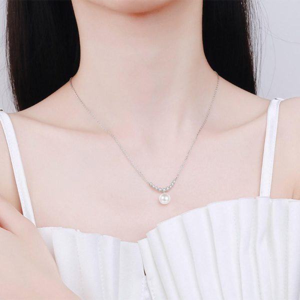AZ519-X The same 925 sterling silver women diamond pearl necklace moissanite engagement simple necklace manufacturers customized - Image 2