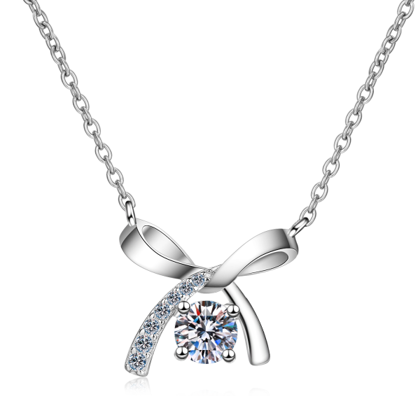 AZ057-X Store Moissanite Plata Sterling 925 Silver Four-clawed Bow Moissanite Pendant Necklace For Women Jewelry Gift
