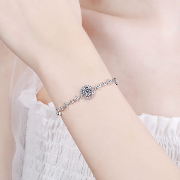AZ209-S  1 Carat Real Moissanite Bracelet Star Moon Brilliant Charm Bangle 925 Solid Silver Hand Chain Jewelry Pass Diamond Tester - Image 2