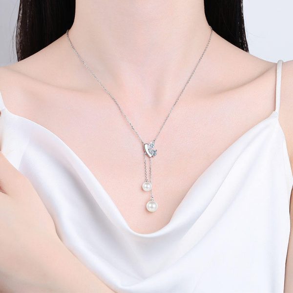 AZ791-X Lefei Fashion Luxury Classic Moissanite Diamond-set Pearl Tassel Butterfly Necklaces Women 925 Silver Party Jewelry Gift - Image 2
