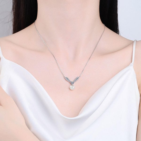 AZ794-X Fashion Luxury Classic Moissanite Diamond-set Pearl Letter V Windmill Necklace Women 925 Silver Party Jewelry Gift - Image 2