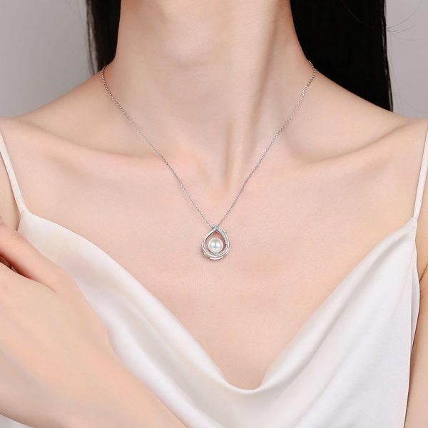 AZ846-X S925 Sterling Silver Moissanite 9mm Pearl Necklace Fashion Commuter Collar Chain Fo Women - Image 2